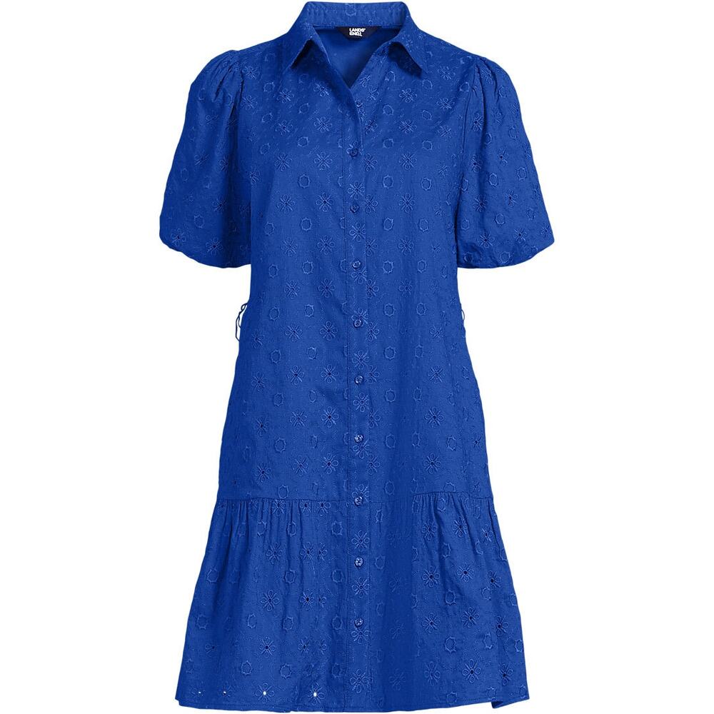 Lands End womens dress balloon sleeve eyelet embroidered pockets drop waist - Picture 6 of 14